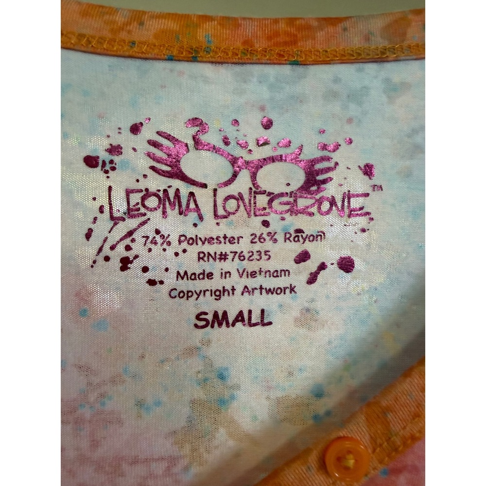 Leoma Lovegrove Tropical Palm Tree Artsy Henley Top Orange Pink Blue Small - Picture 9 of 9